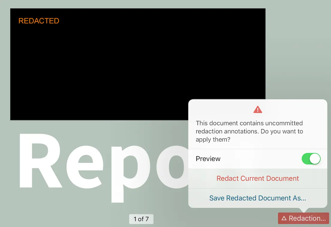 Floating Redaction Info Button with Preview