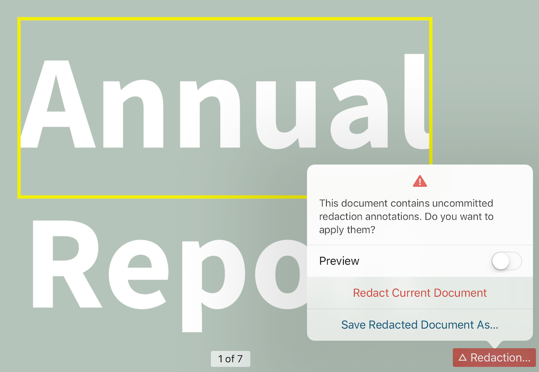 Floating Redaction Information Button