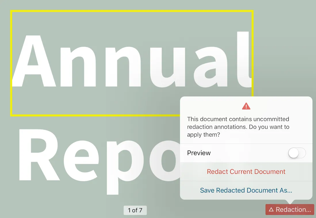 Floating Redaction Info Button