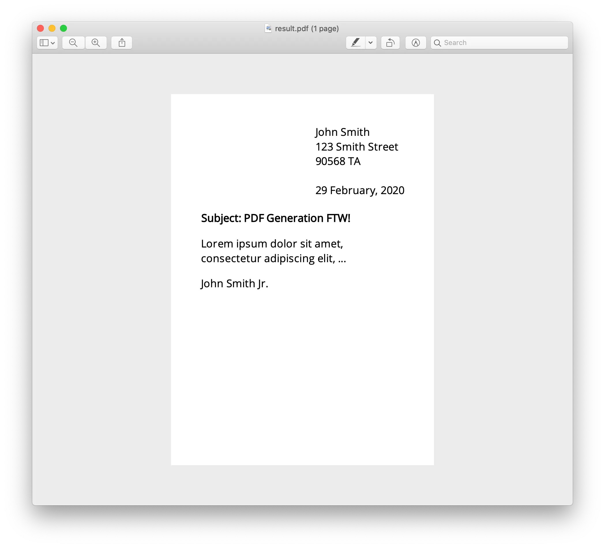 A letter with custom font example