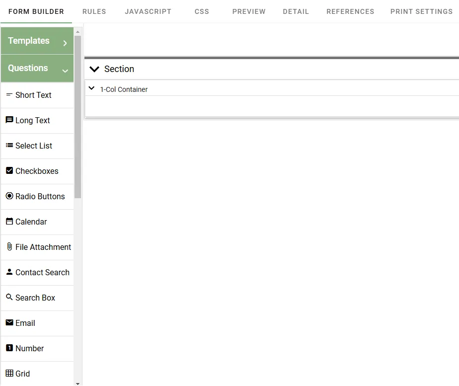 form builder screen