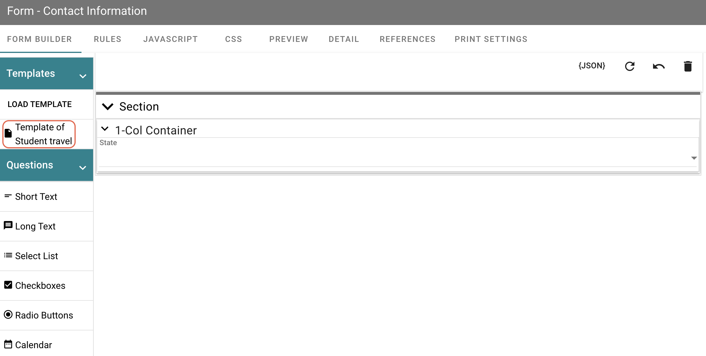 form template loaded