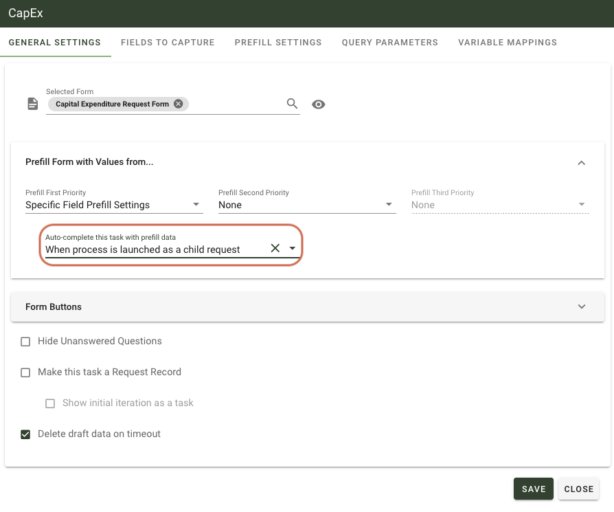 Form Settings tab showing auto-complete options