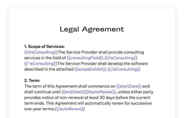 Word Template with placeholders for using conditionals