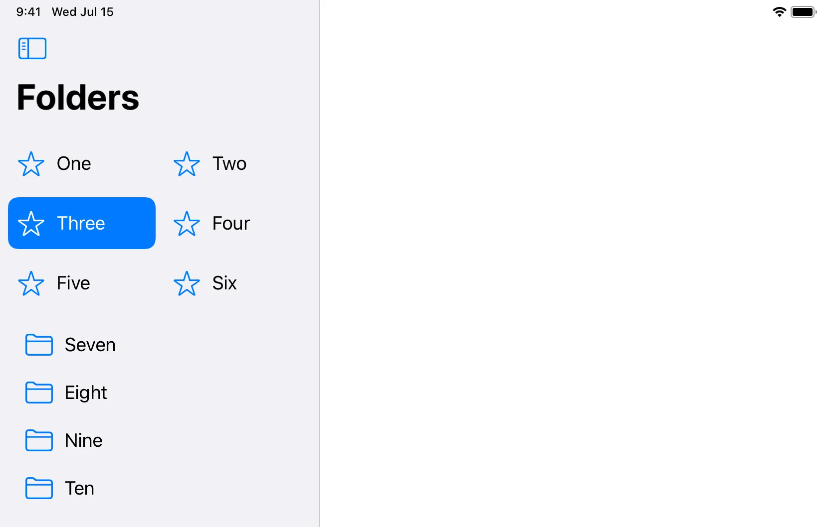 Screenshot of a sidebar with a grid of two columns and three rows, with four more full-width rows below.