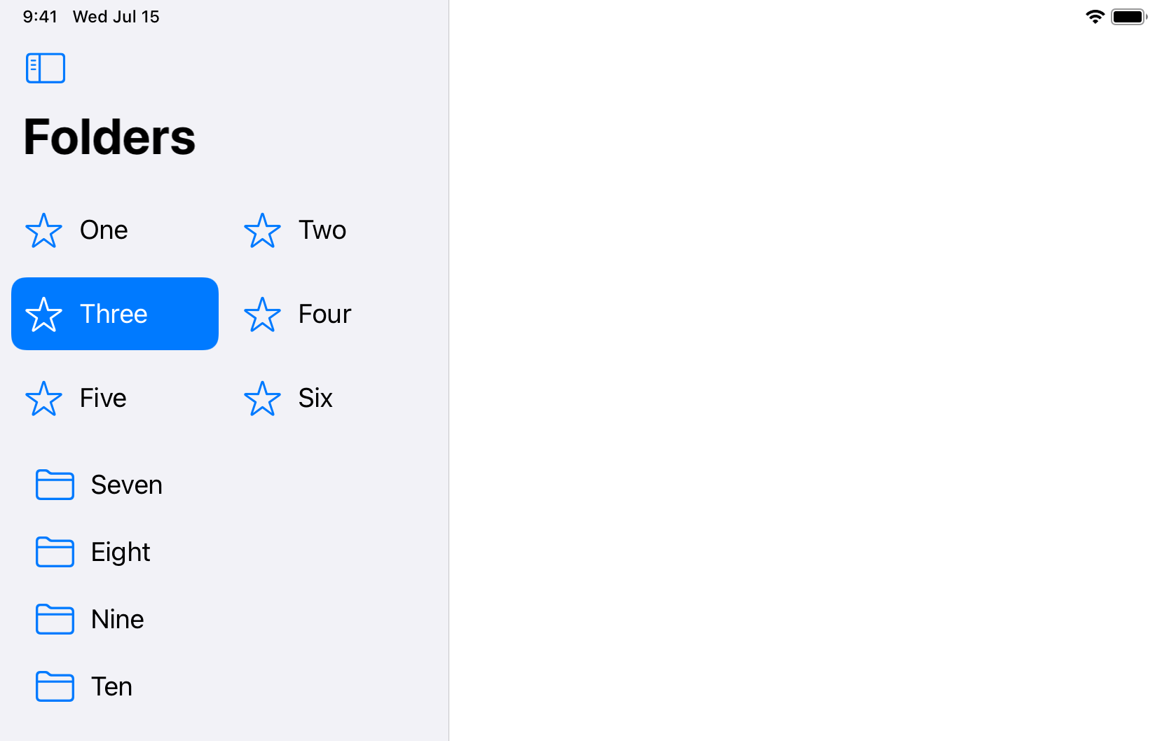 Screenshot of a sidebar with a grid of two columns and three rows, with four more full-width rows below.