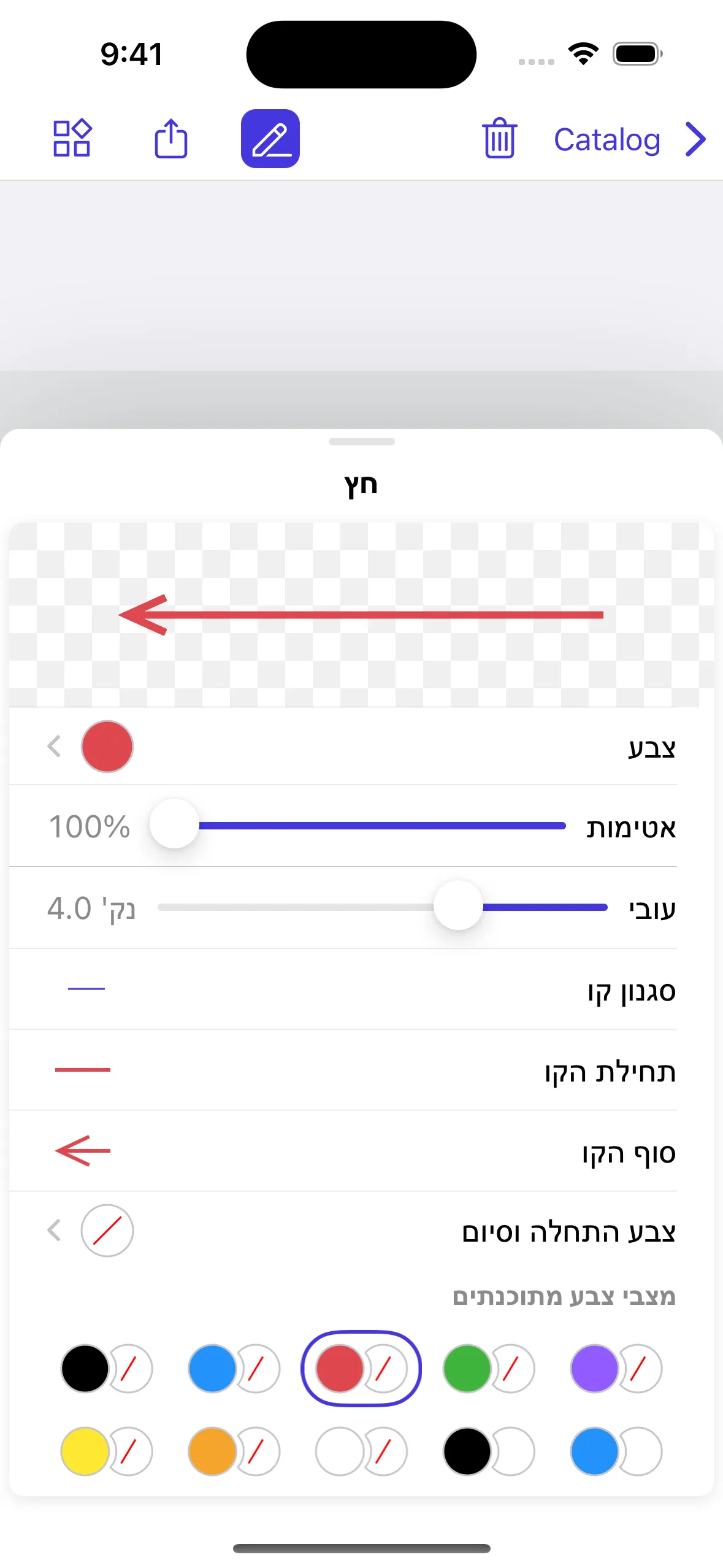 Screenshot showing the UI in Hebrew