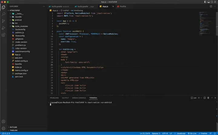 GIF showing the result of react-native run-android