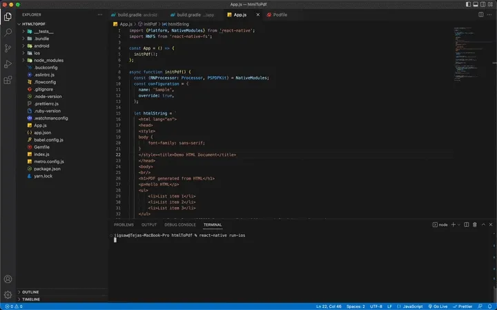 GIF showing the result of react-native run-ios