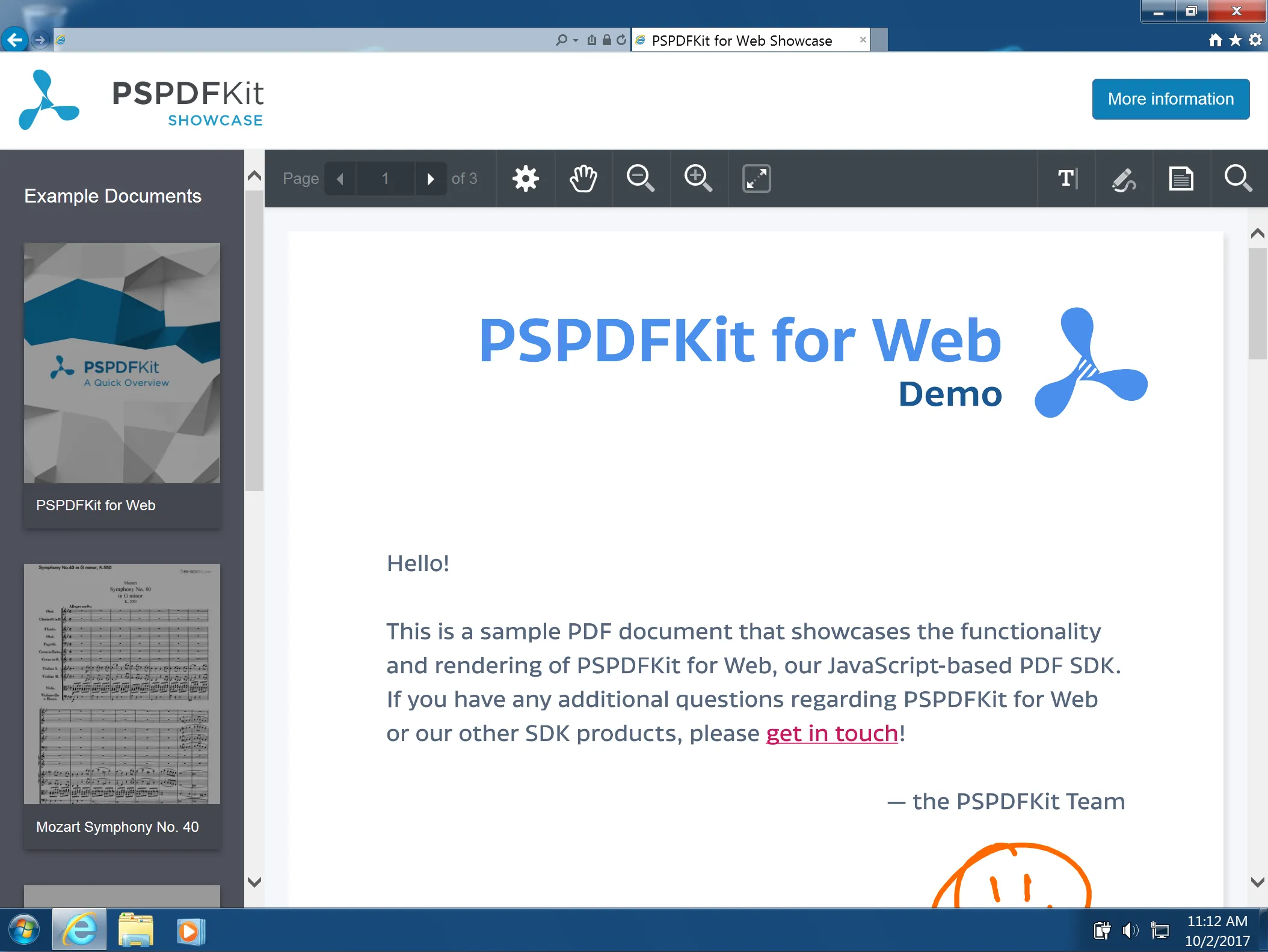 PSPDFKit for Web 2017.6.1 adds full support for Internet Explorer 11 when using the standalone deployment option.