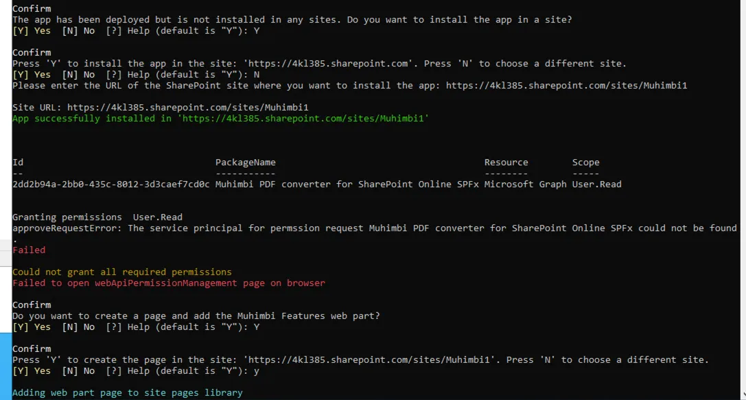 Prompt to add the Muhimbi Features web part to a site collection