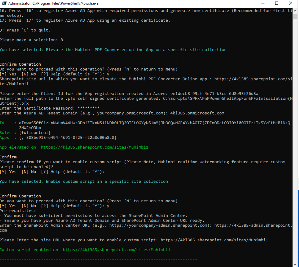 Elevate permissions and enable custom scripts prompt