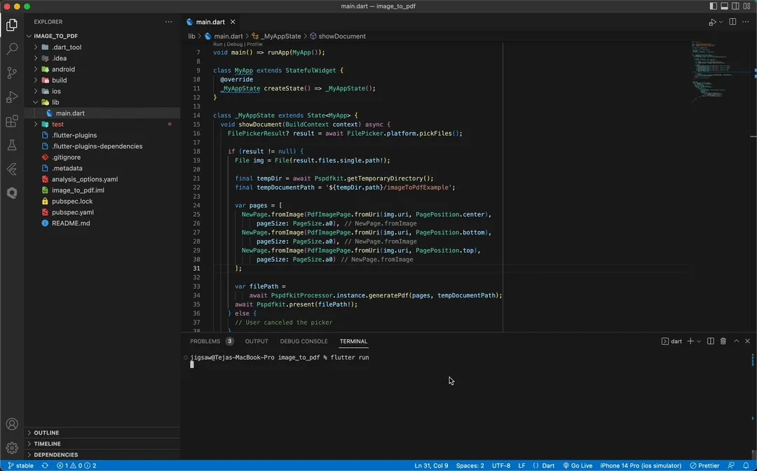GIF showing the flutter run result with iOS