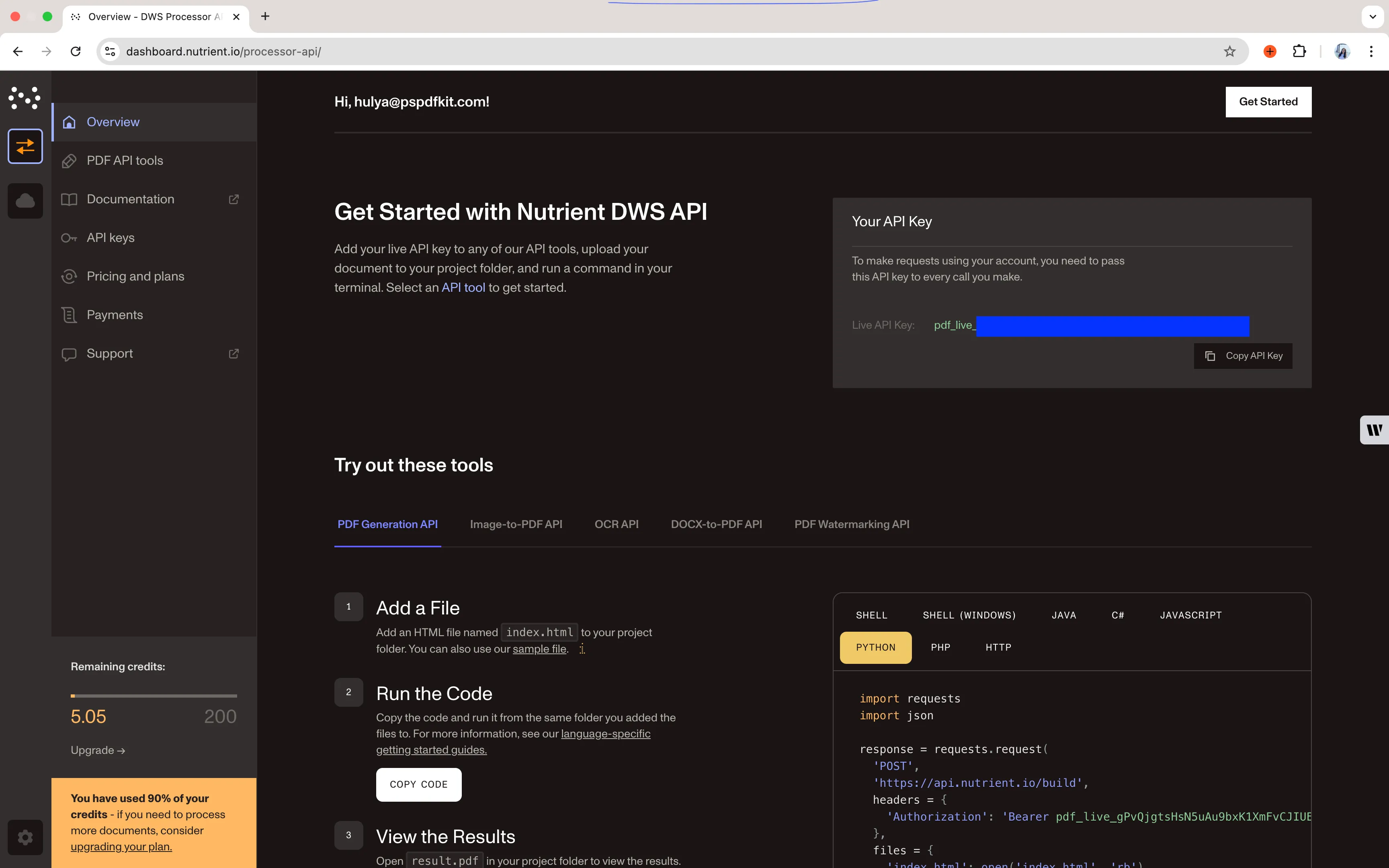 Convert DOCX to PDF JavaScript API Key