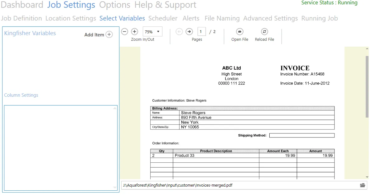 Select Variables tab