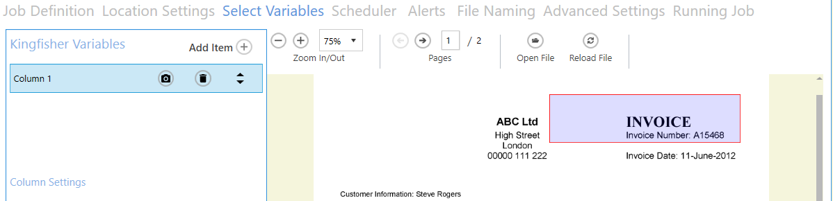 Select Area on Displayed File