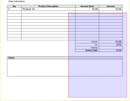 Selecting Area Displaying the Grand Total
