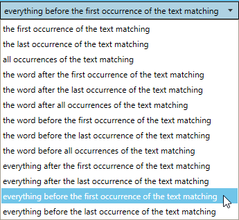 Everything before the first occurrence of the text matching