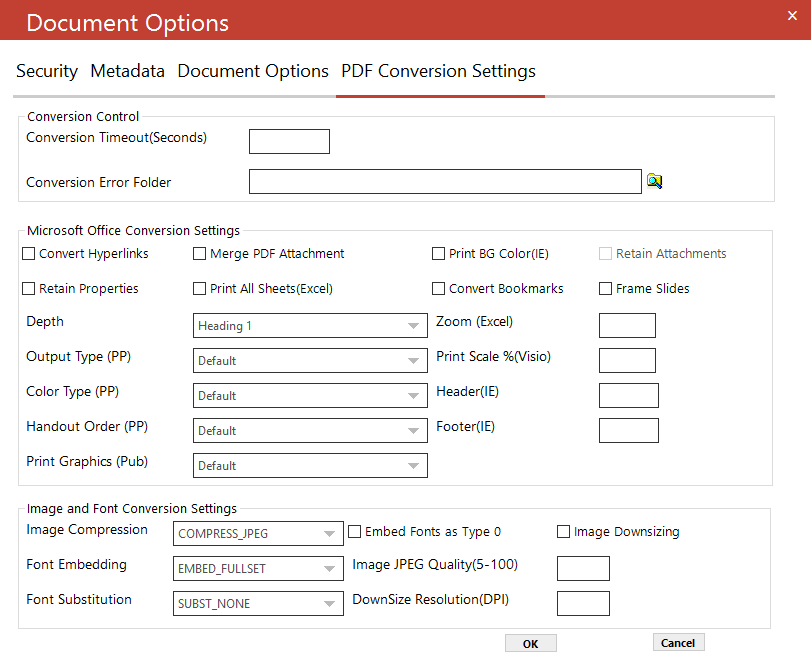 Set fields for PDF conversion