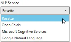 NLP service selection dropdown showing different entity extraction service options