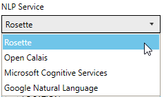 NLP service selection dropdown showing different entity extraction service options