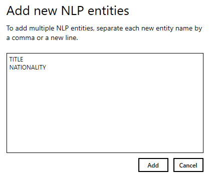 Dialog box for adding new entity names with text input field