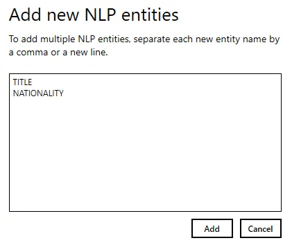 Dialog box for adding new entity names with text input field