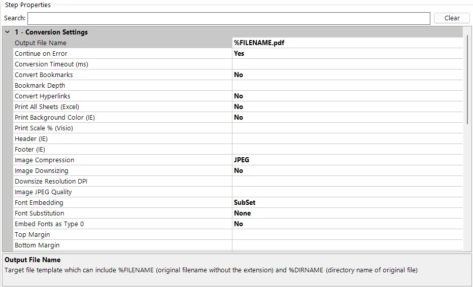 Conversion Settings for Step Type