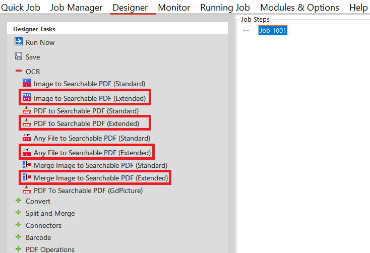 Extended OCR Job Steps Highlighted
