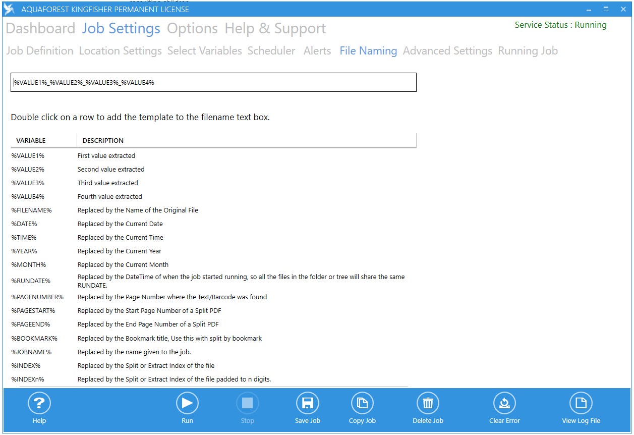 variables and Description
