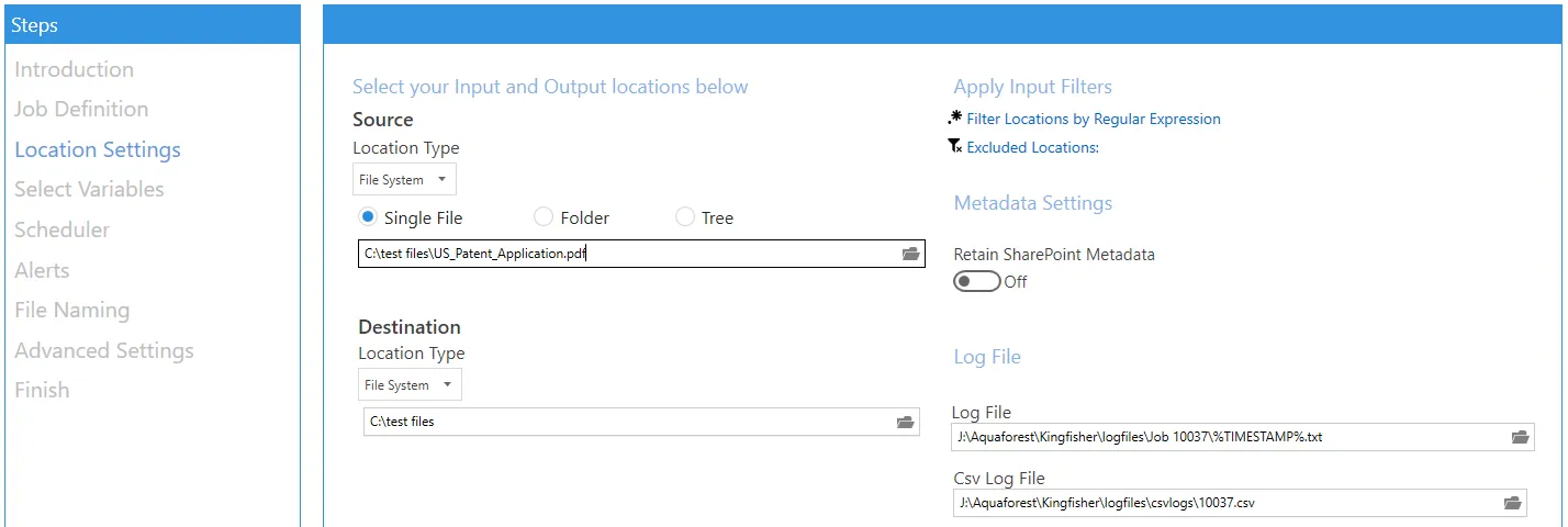Location Settings tab