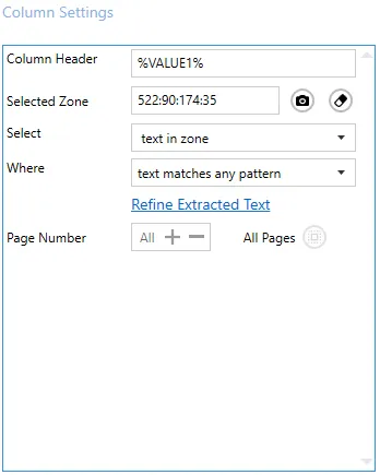Column Settings Area