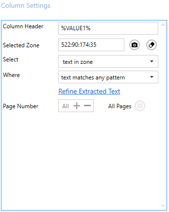 Column Settings Area