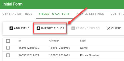 Import Fields button in form configuration