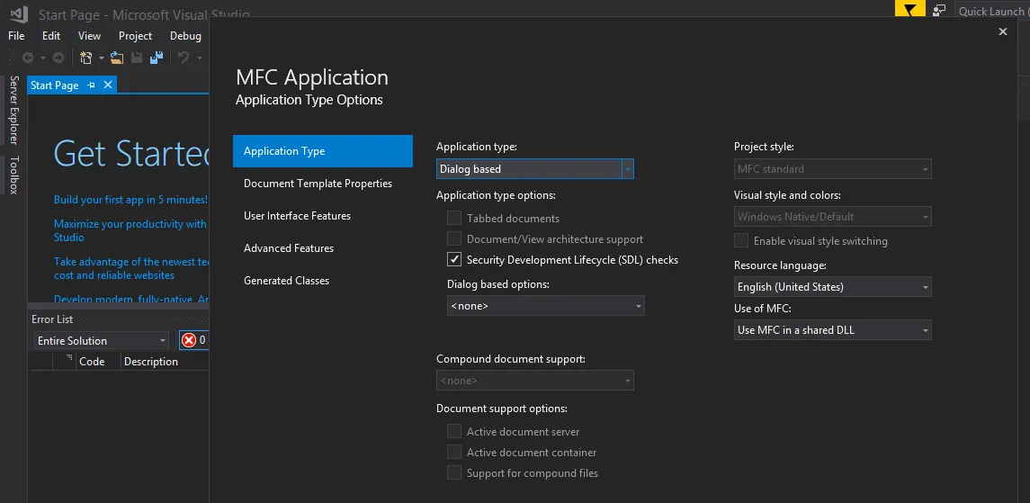 Dialog based Application Type
