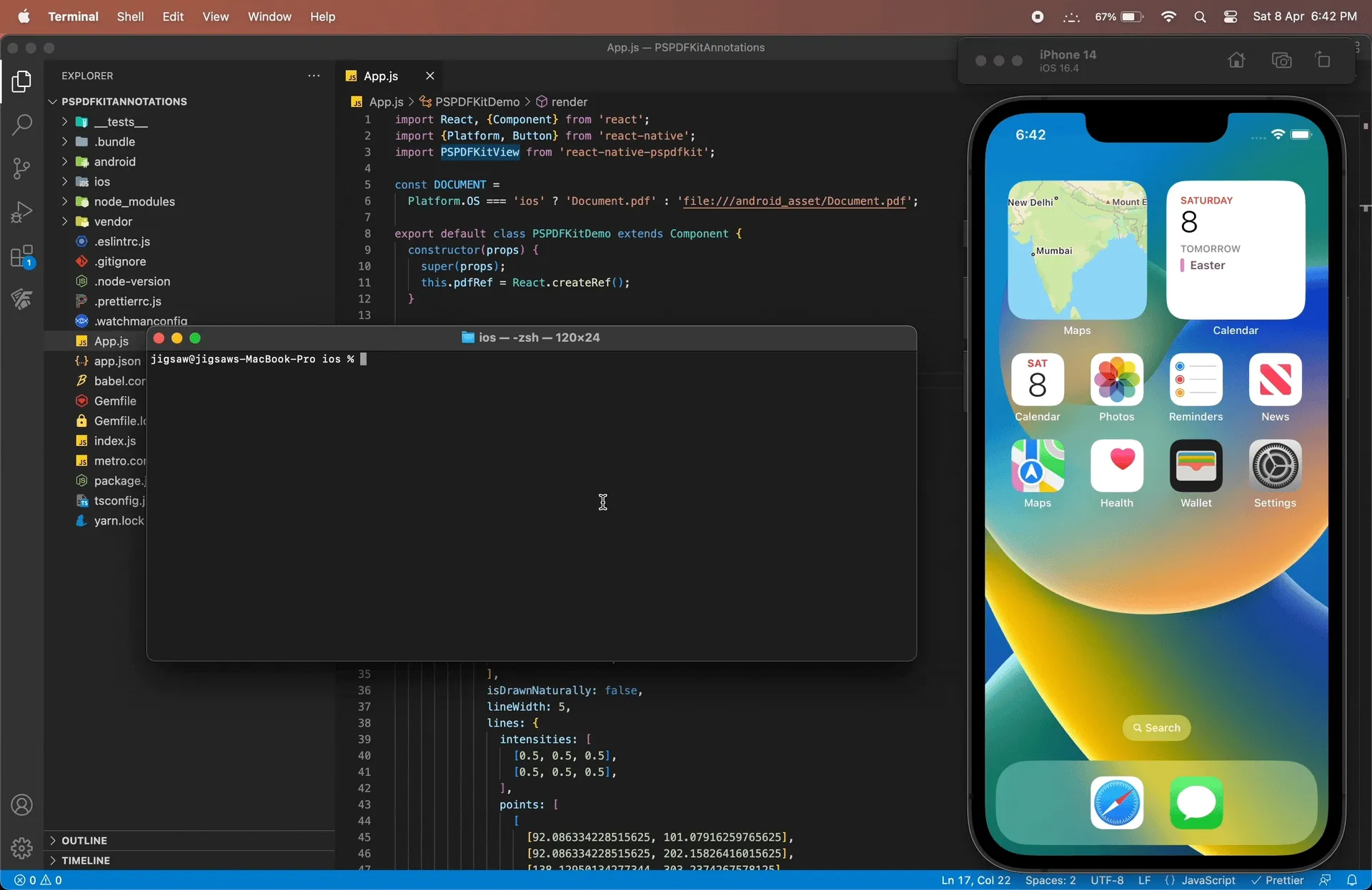 GIF showing the result of 'npx react-native run-ios'