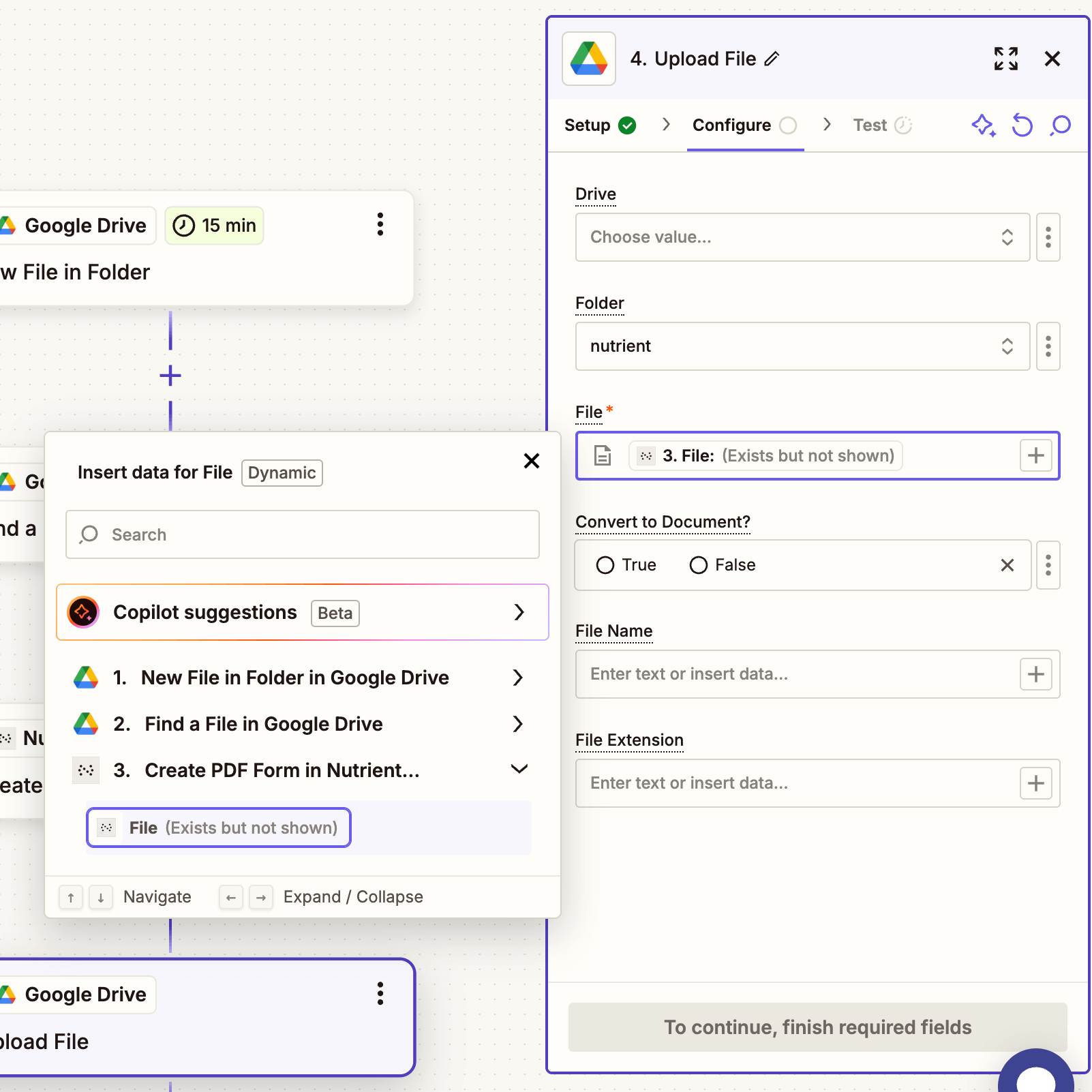 Upload file step mapped to form creation output