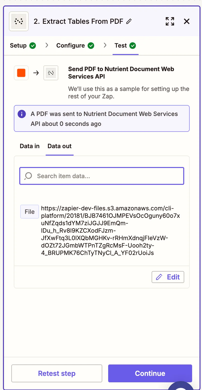Map the extracted table JSON from the Nutrient step