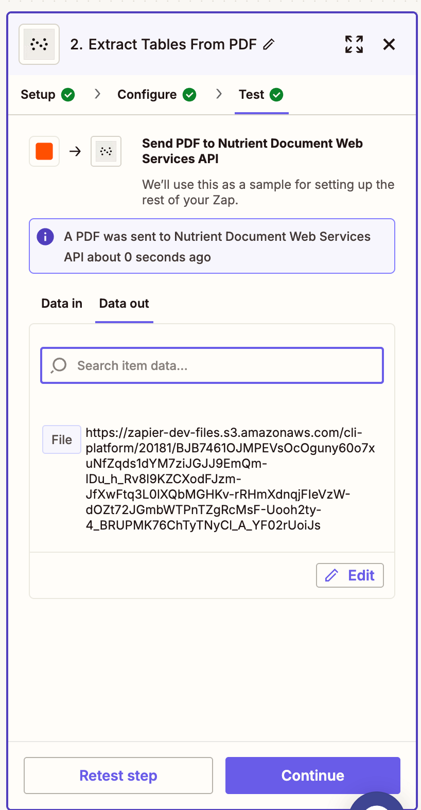 Map the extracted table JSON from the Nutrient step