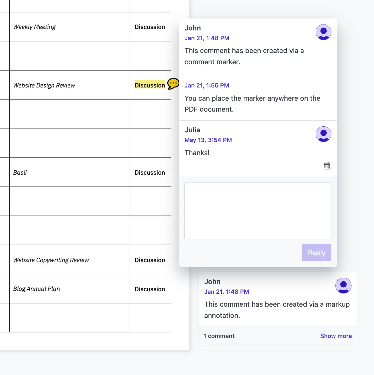 A thread of comments