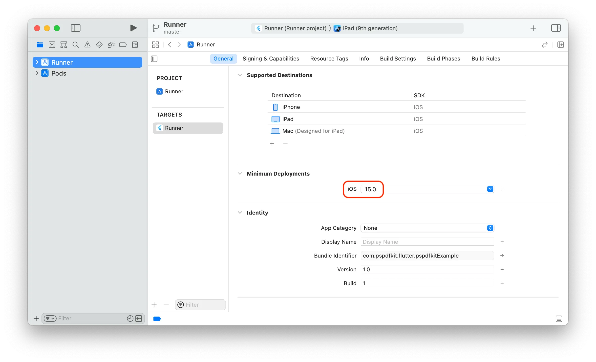 iOS deployment target