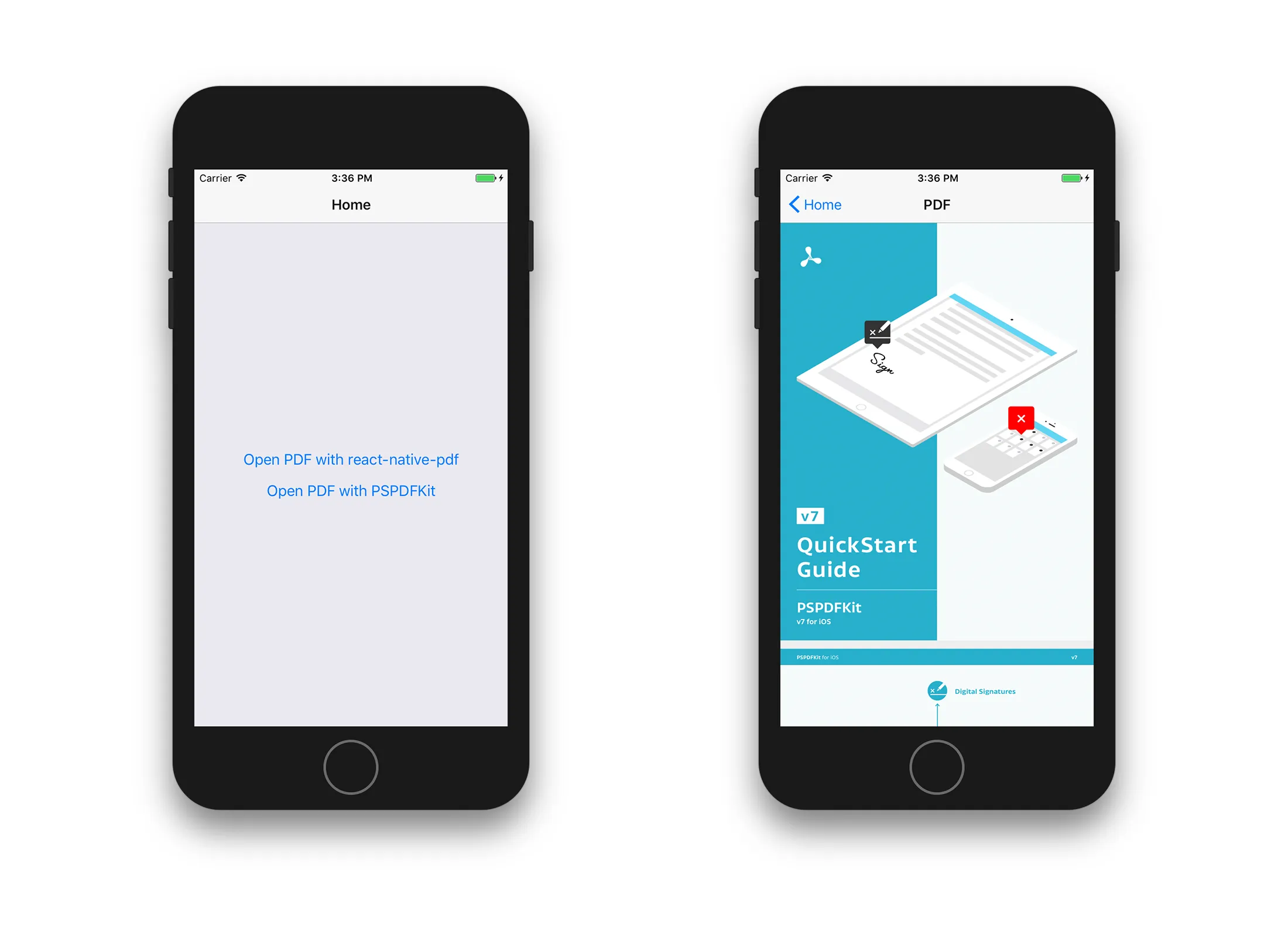react-native-pdf viewer displaying a PDF document on iOS