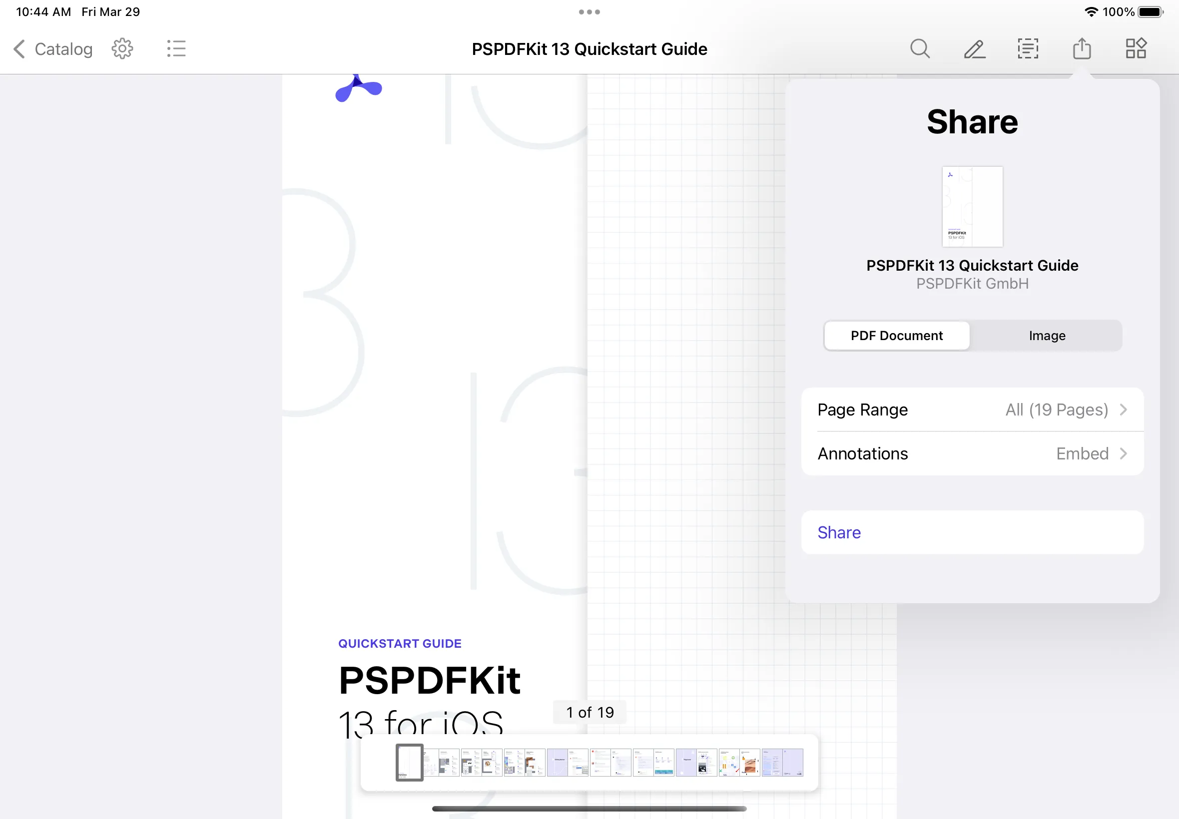 iOS toolbar showing the share popover