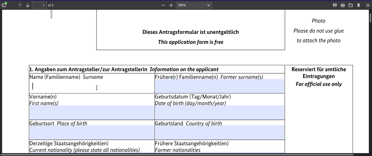 A PDF form being filled in with typed text