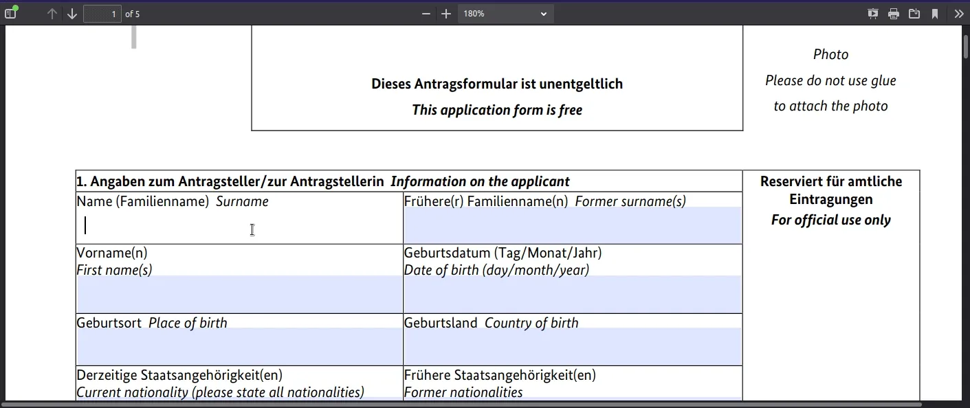 A PDF form being filled in with typed text