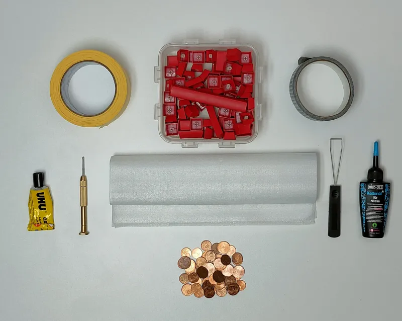 A flat lay of the various tools needed