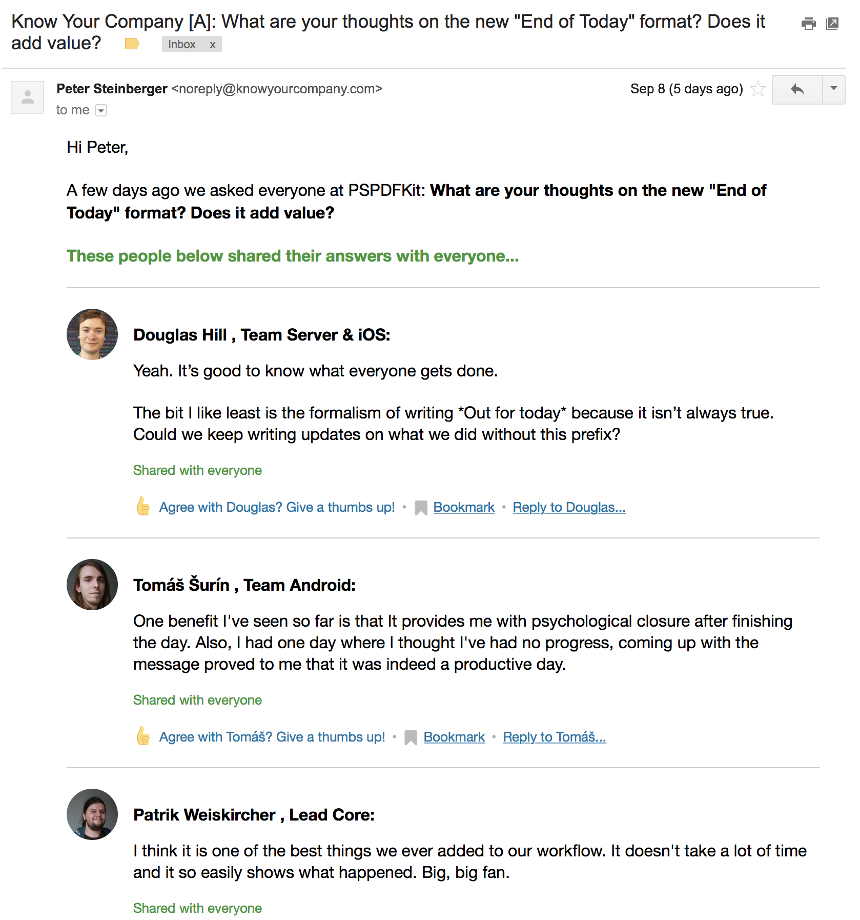 Screenhot of Know Your Company email
