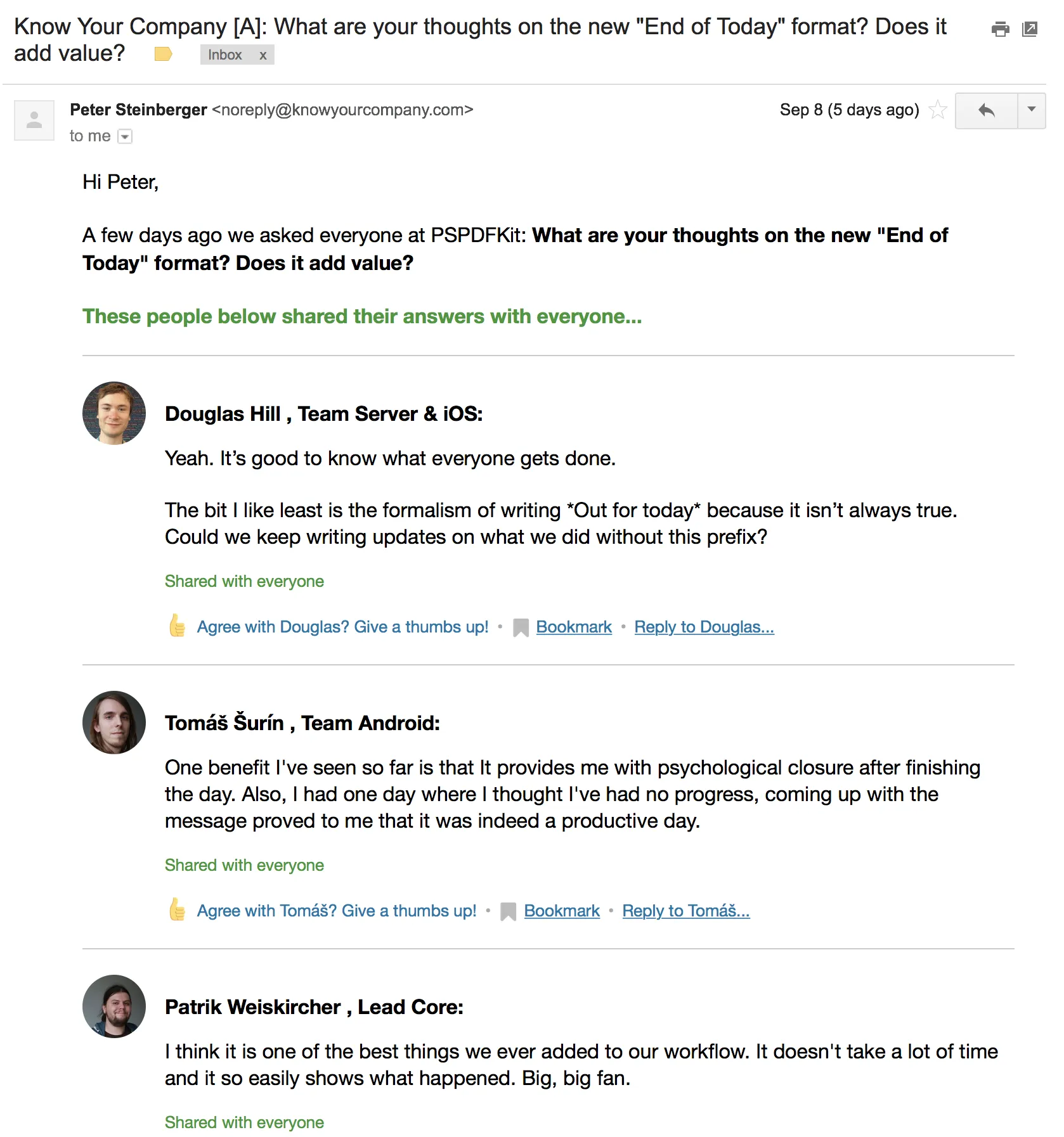 Screenhot of Know Your Company email