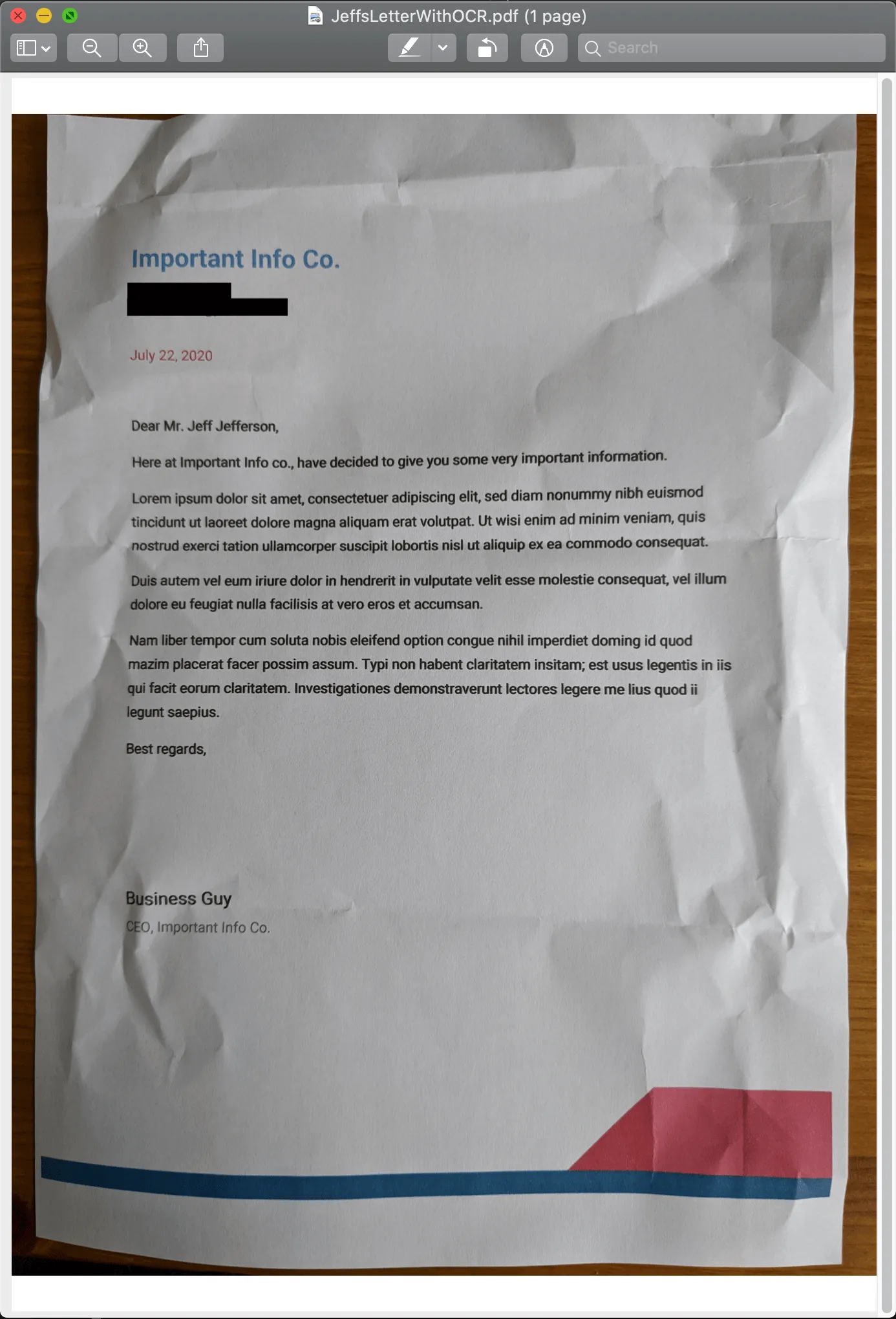 Jeff’s letter photograph after processing