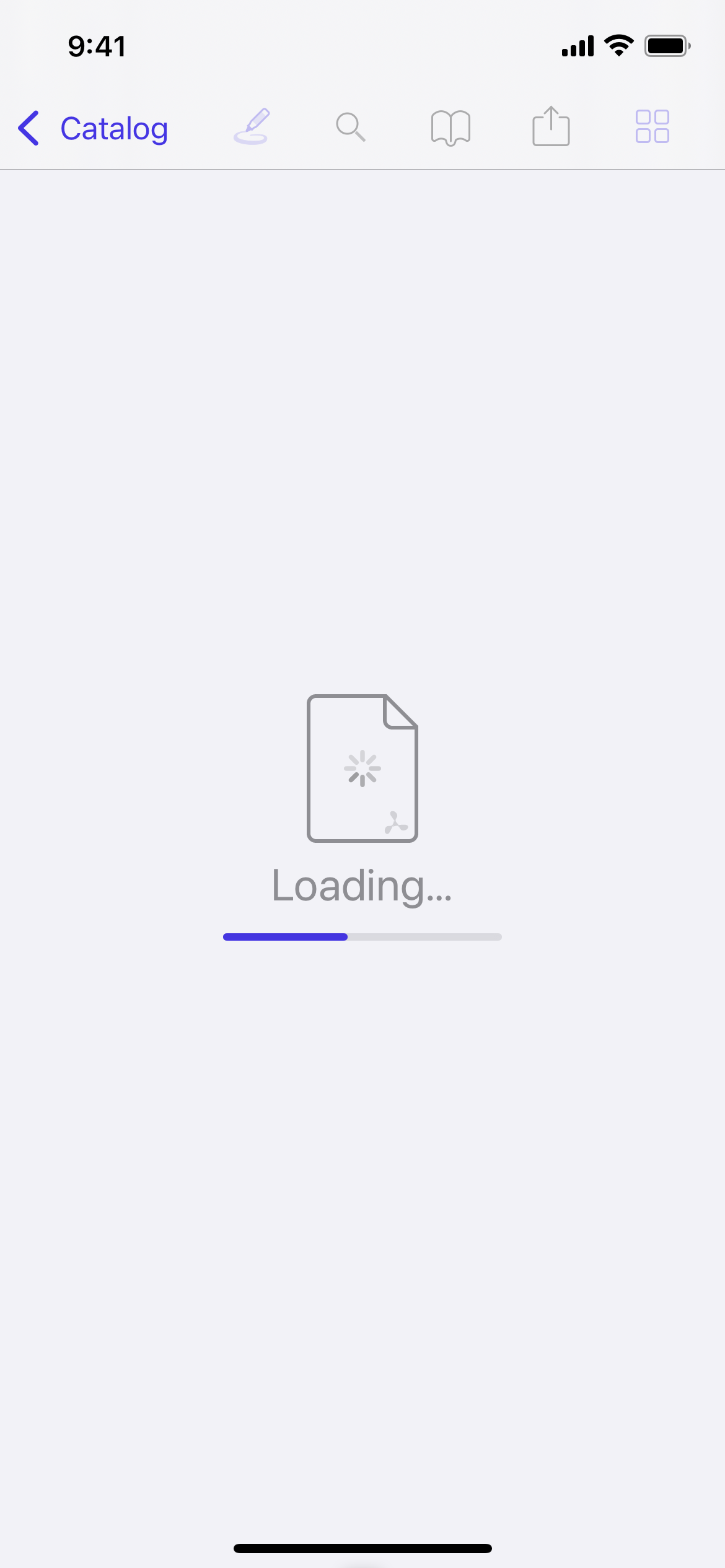 Screenshot of loading state with a progress bar.